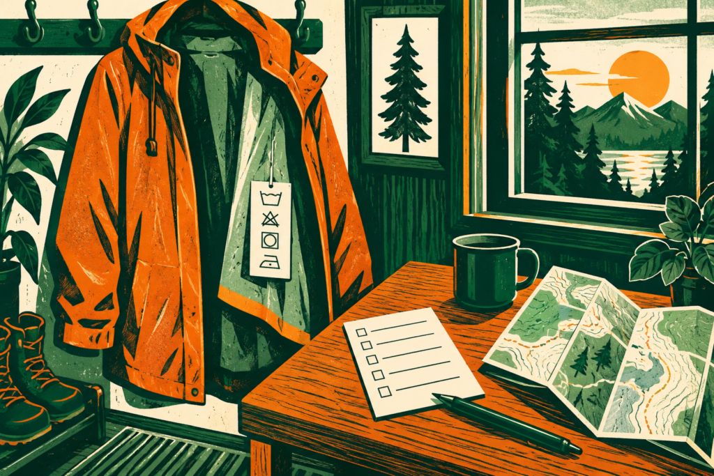 Original editorial illustration for Rainier vs. Torrentshell vs. Foray 3L: A Rain-Jacket Comparison for Kitsap