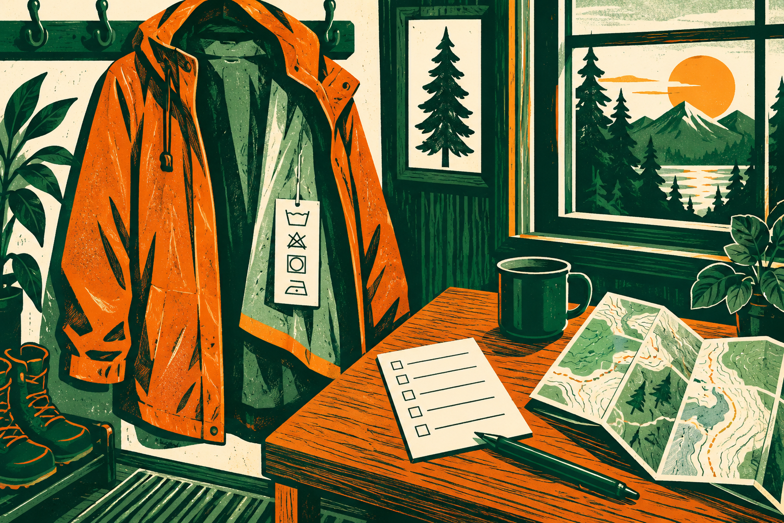 Original editorial illustration for Rainier vs. Torrentshell vs. Foray 3L: A Rain-Jacket Comparison for Kitsap